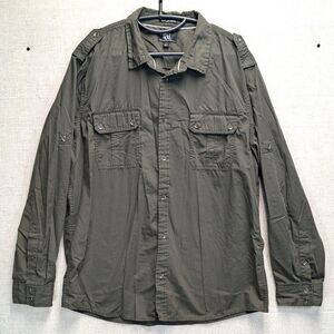 Rock & Republic Men's XL Casual Shirt Long Sleeve Roll Tab Button-Up Green